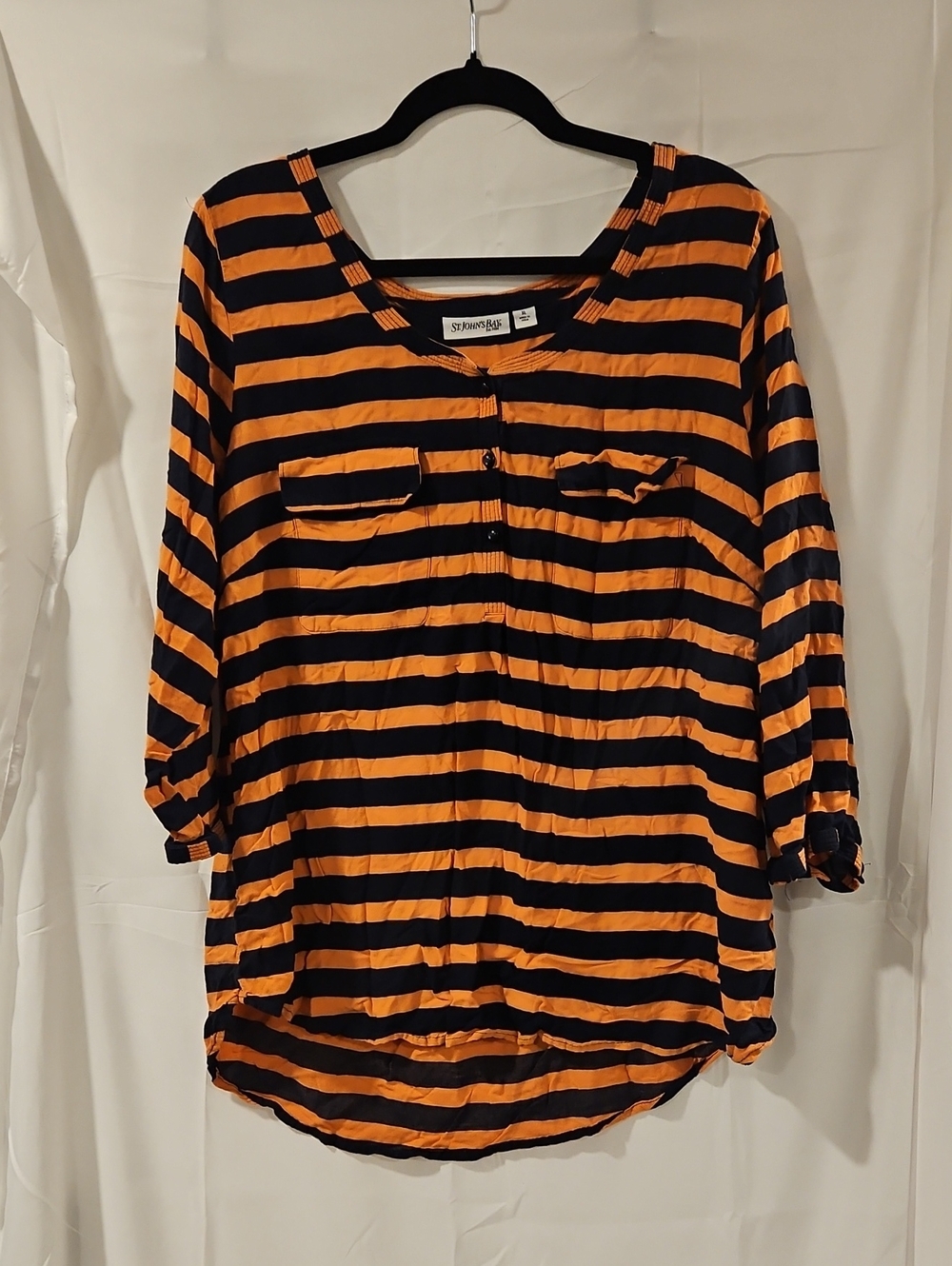 St. John's Bay Coral and Navy Striped Button-Front Blouse